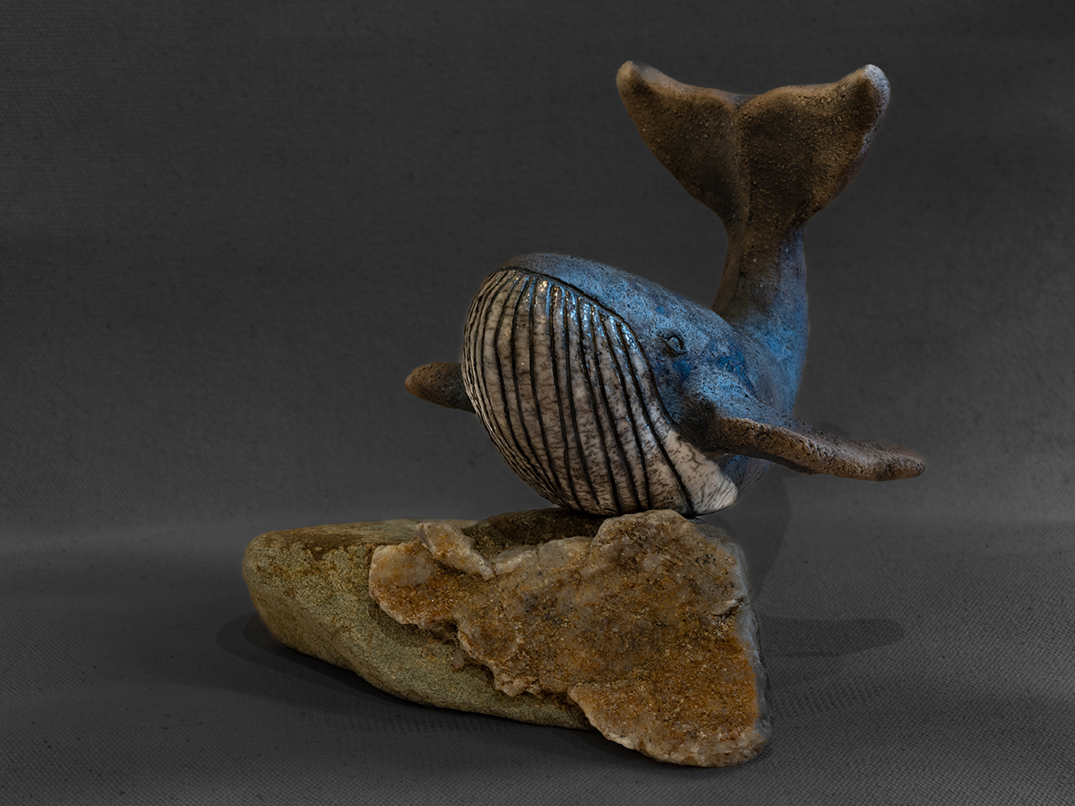 Sculpture en grès émaillée, cuisson RAKU.